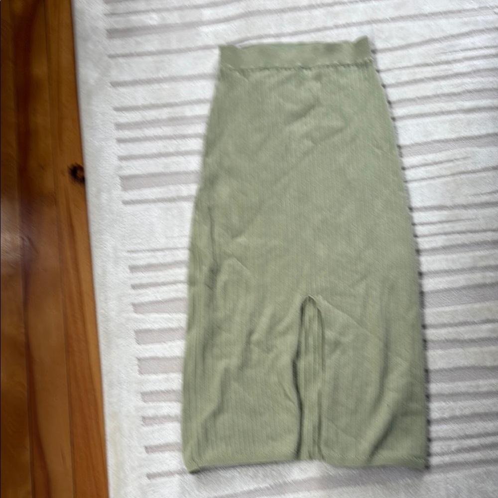 Free People Green Ribbed Midi Pencil Skirt
